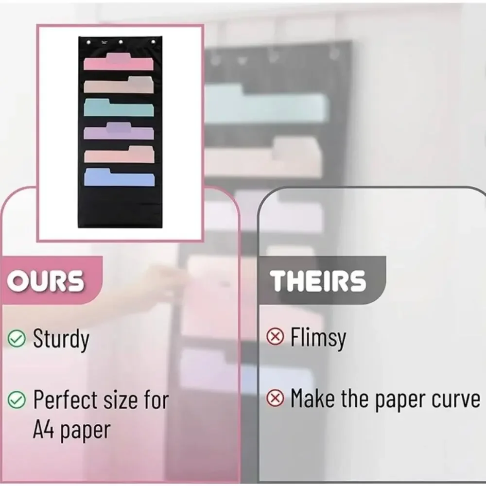 3 Ring Hanging File Organizer 6 Pockets for A4 Paper 32 in x 14 in Black s29